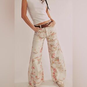 We The Free Eden Printed High Slouchy Jeans in Ivory Combo Cross Stitch